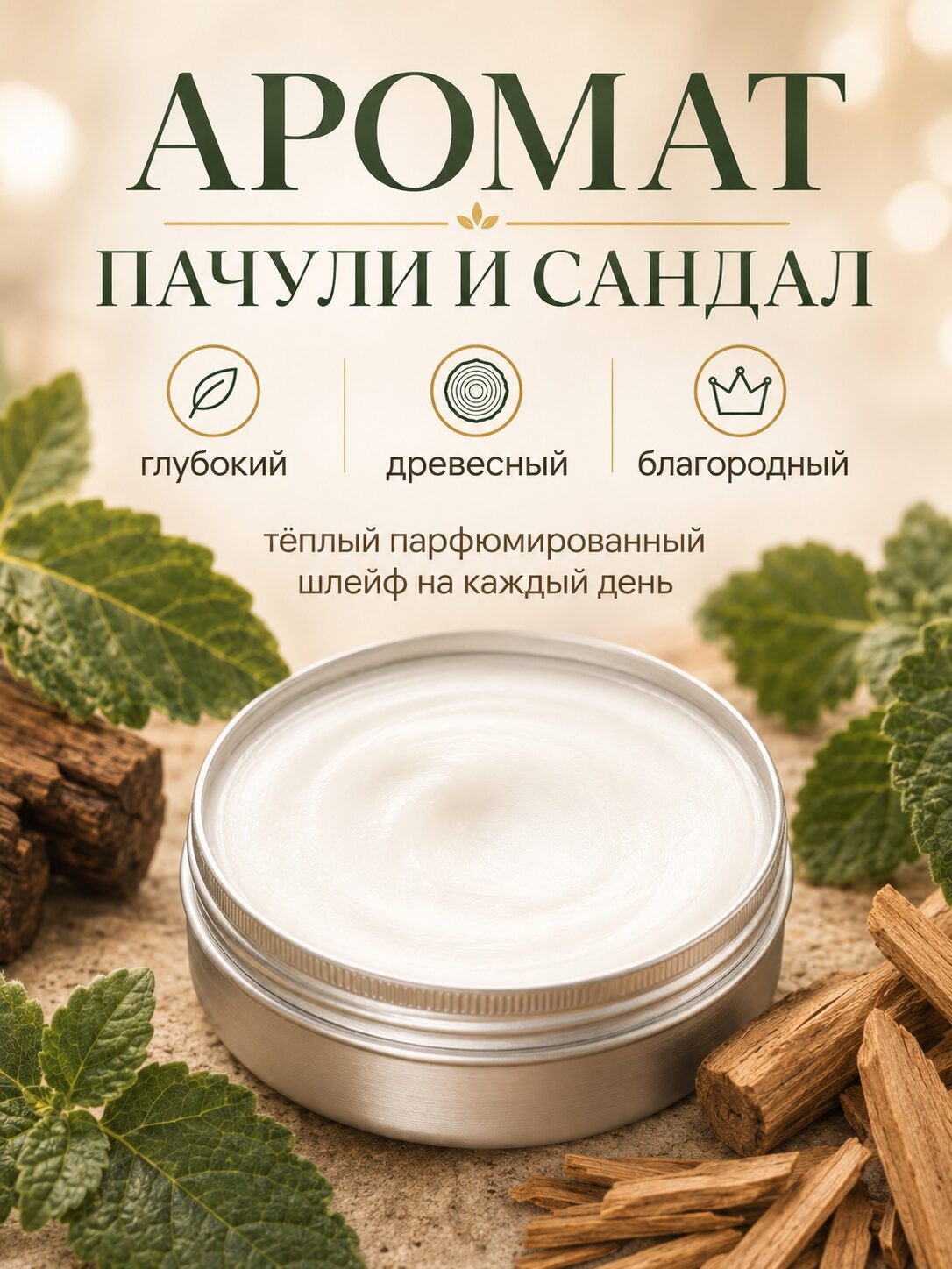 Пачули и сандал - натуральный кремовый дезодорант Аурасо, парфюмированный, для женщин и мужчин, унисекс — изображение 5