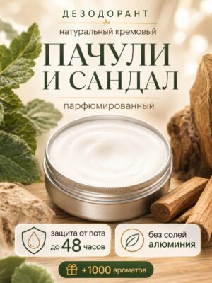 Пачули и сандал - натуральный кремовый дезодорант Аурасо, парфюмированный, для женщин и мужчин, унисекс