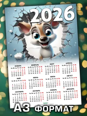 Календарь 2026, листовой настенный, формат А3, 30 на 40 см