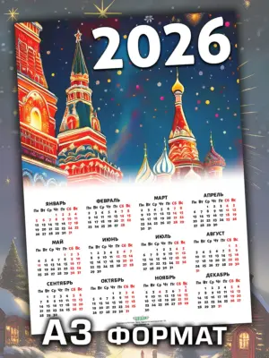 Календарь 2026, листовой настенный, формат А3, 30 на 40 см