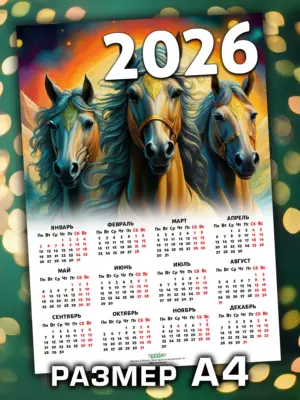 Календарь 2026, листовой настенный, формат А4