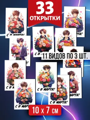Открытки для посткроссинга на 8 марта, 33 шт.