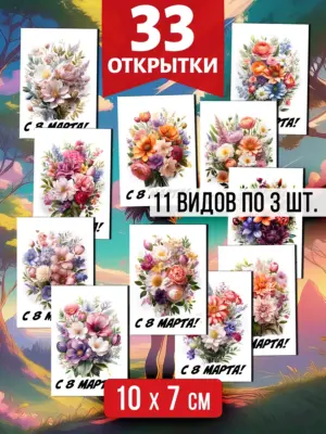 Открытки для посткроссинга на 8 марта, 33 шт.