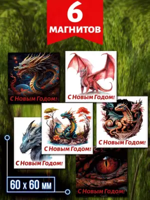 Драконы №3 - магниты на холодильник, 6 штук