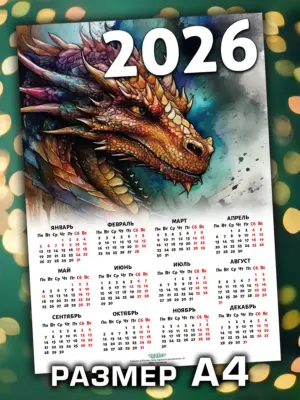 Календарь 2026, листовой настенный, формат А4