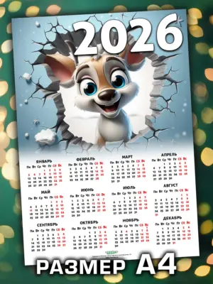 Календарь 2026, листовой настенный, формат А4