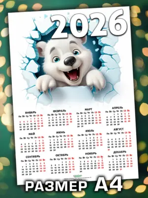 Календарь 2026, листовой настенный, формат А4