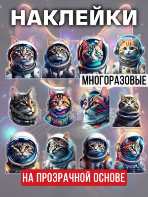 Наклейки многоразовые на прозрачной основе, 12 штук