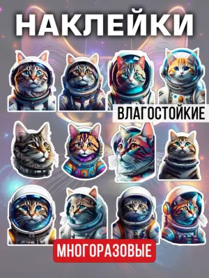 Наклейки многоразовые виниловые, водостойкие, 12 штук