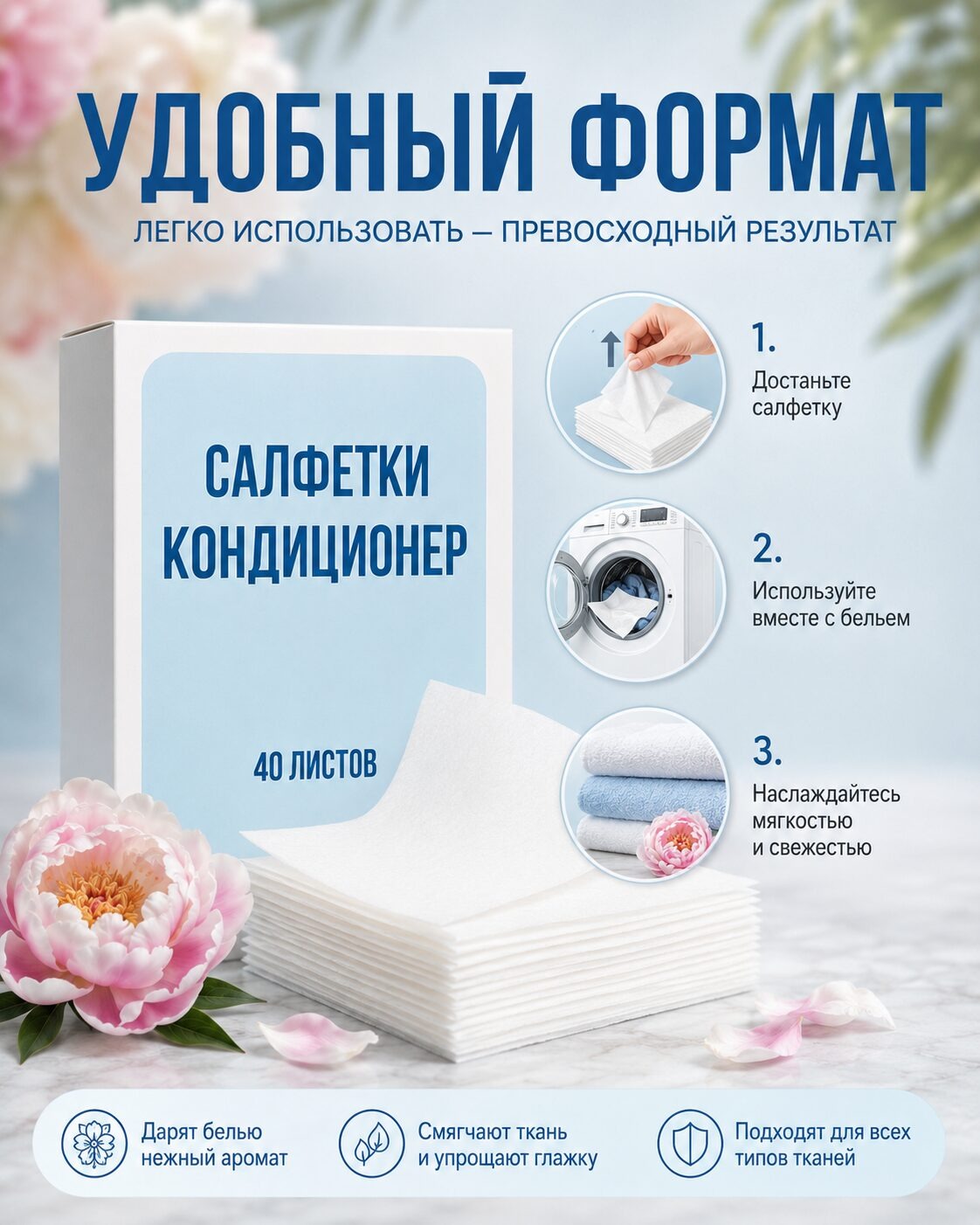Кондиционер для белья салфетки в сушильную машину 40 шт. — изображение 4